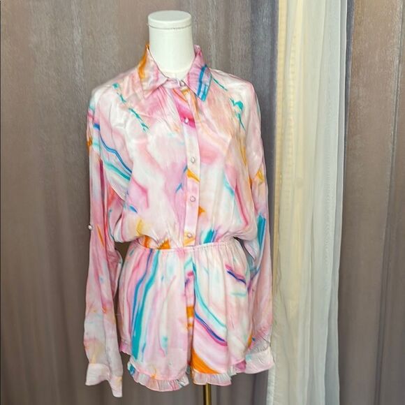 Rococo Sand 100% viscose Colorful Tie-Dye Button-Up Romper, M - Picture 1 of 9